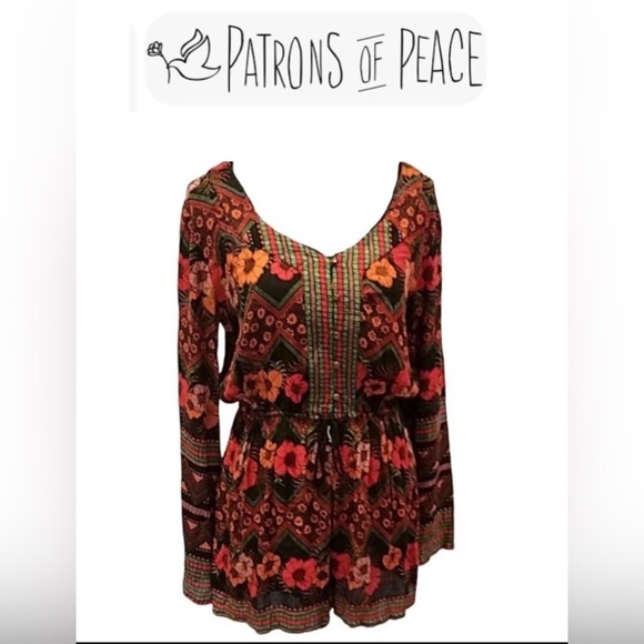 Patrons of Peace Bohemian Multicolor Floral Playsuit Romper S - Picture 1 of 13